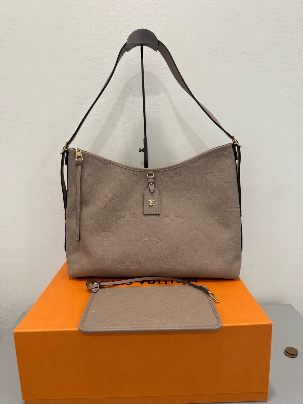 Louis Vuitton CarryAll giant Monogram Empreinte Hobo MM Shoulder Bag with Pouch